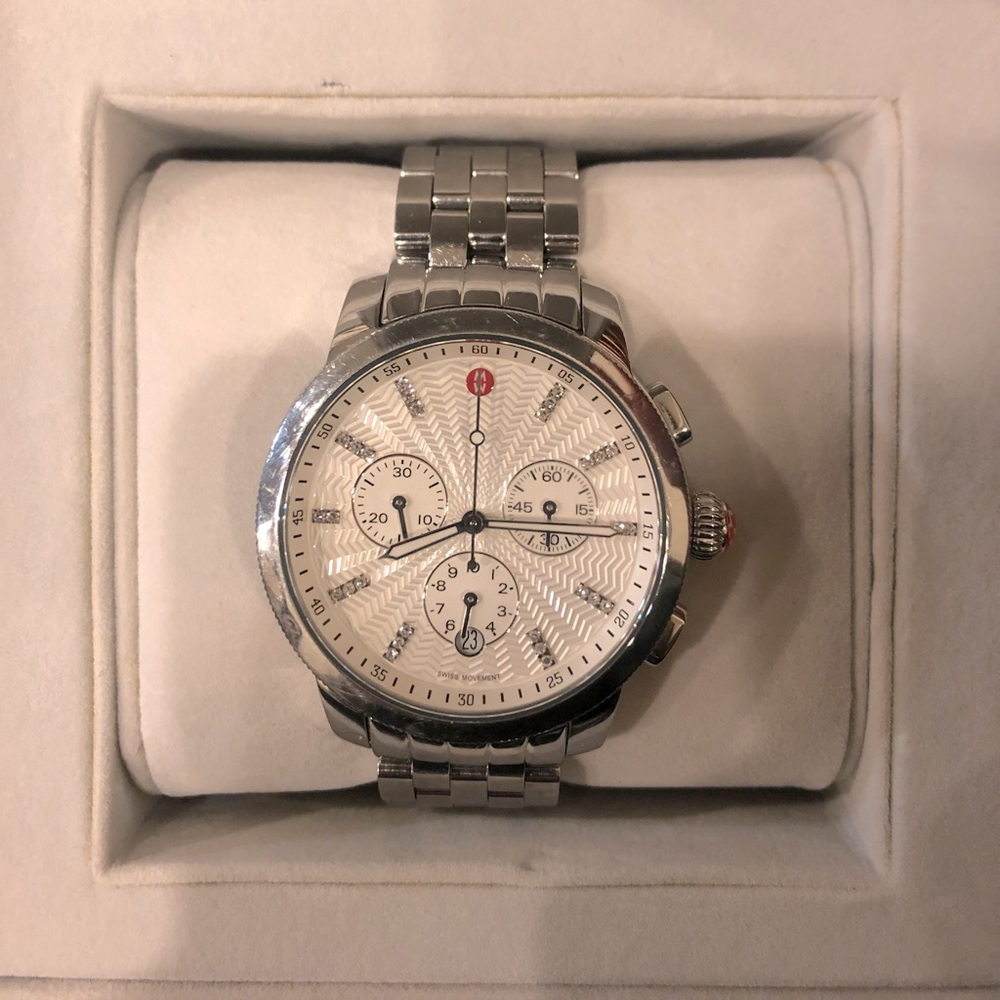 Michele – Uptown Diamond Dial Chronograph Watch Case & Bracelet, 39mm